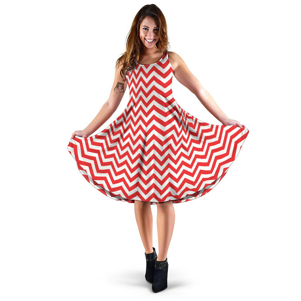 Red Zigzag Print Pattern Dress-grizzshop