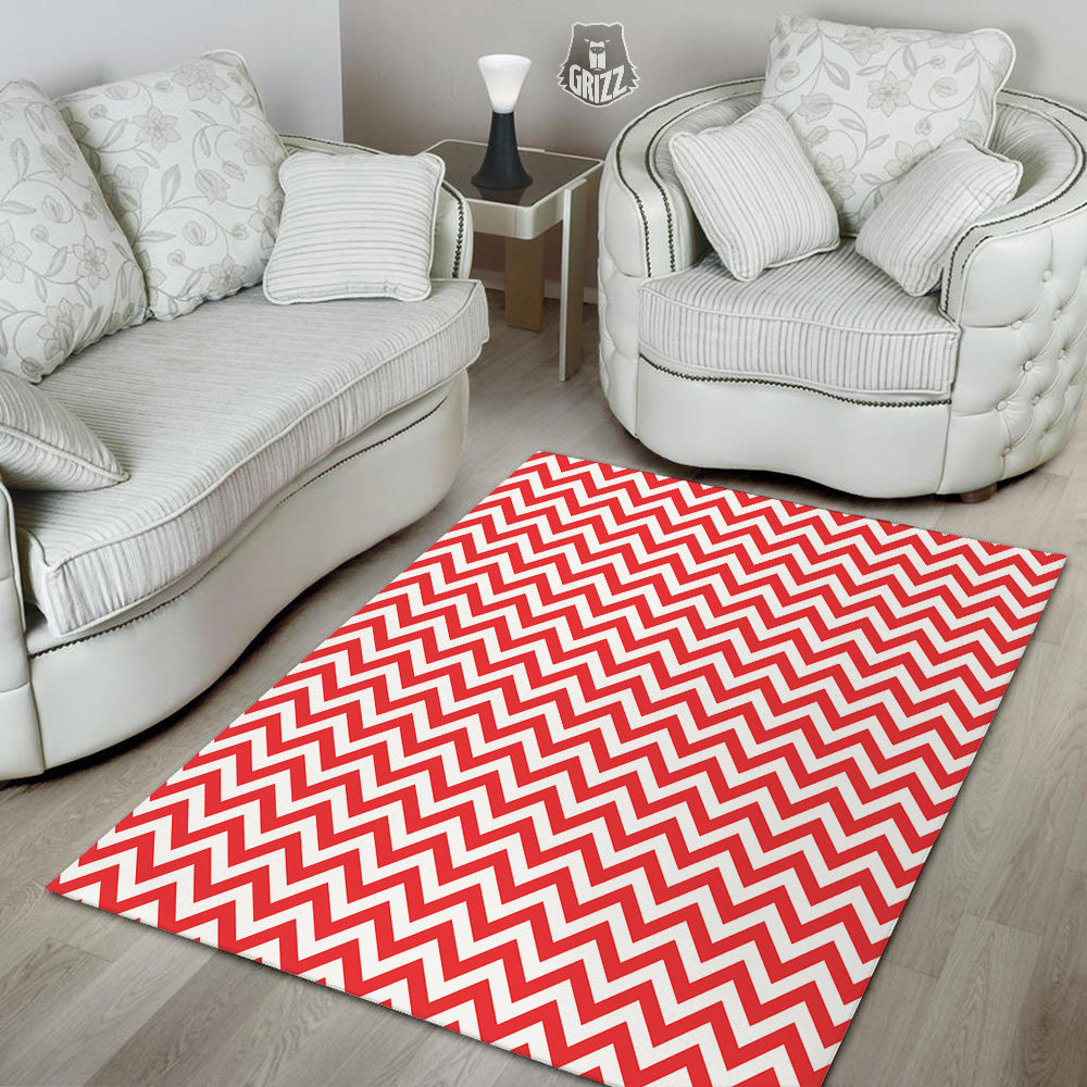 Red Zigzag Print Pattern Floor Mat-grizzshop