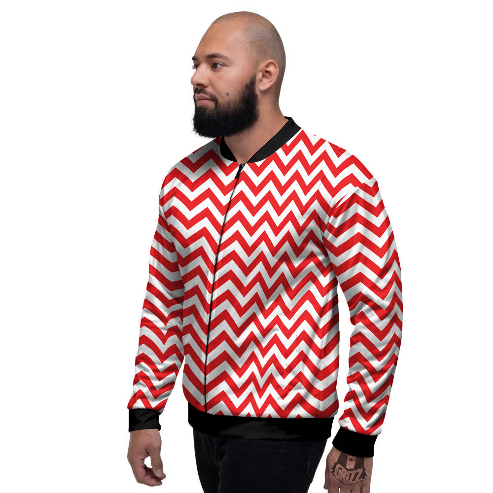 Red Zigzag Print Pattern Men's Bomber Jacket-grizzshop