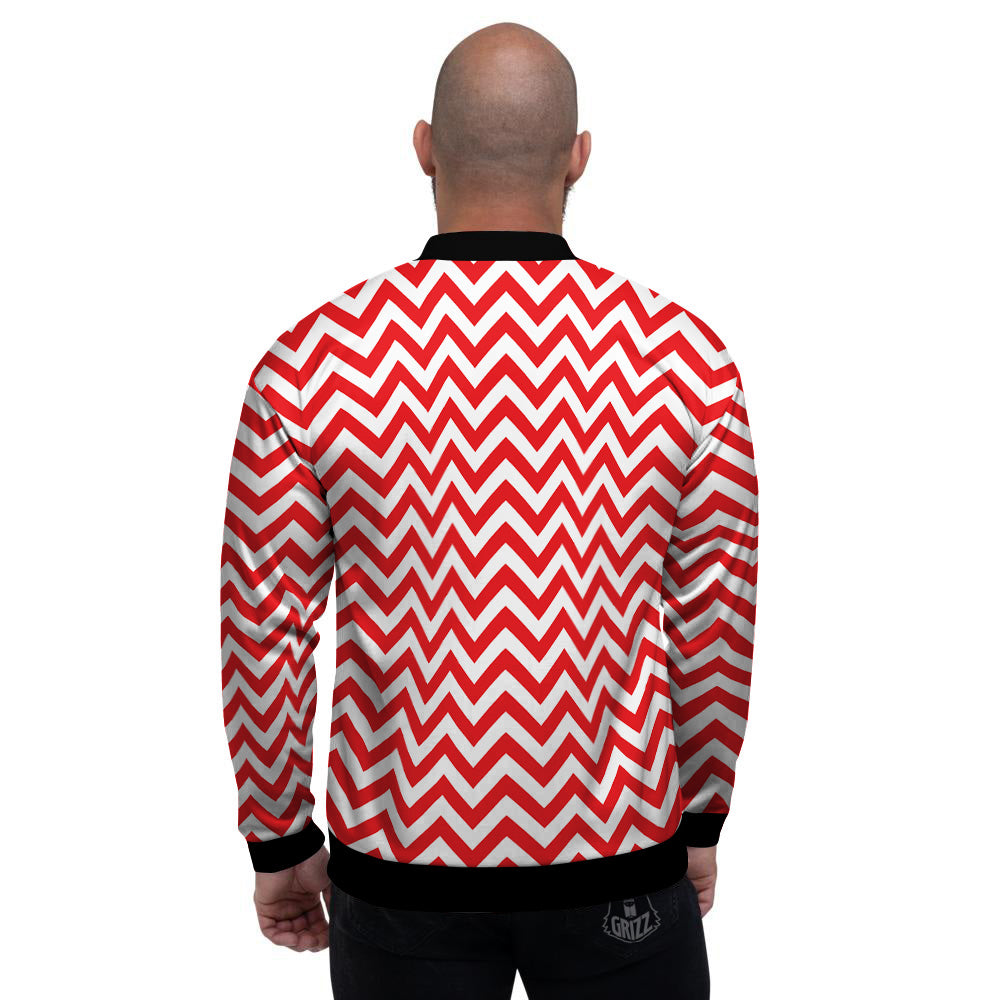 Red Zigzag Print Pattern Men's Bomber Jacket-grizzshop