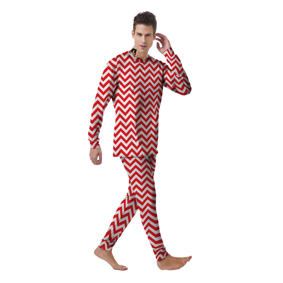 Red Zigzag Print Pattern Men's Pajamas-grizzshop