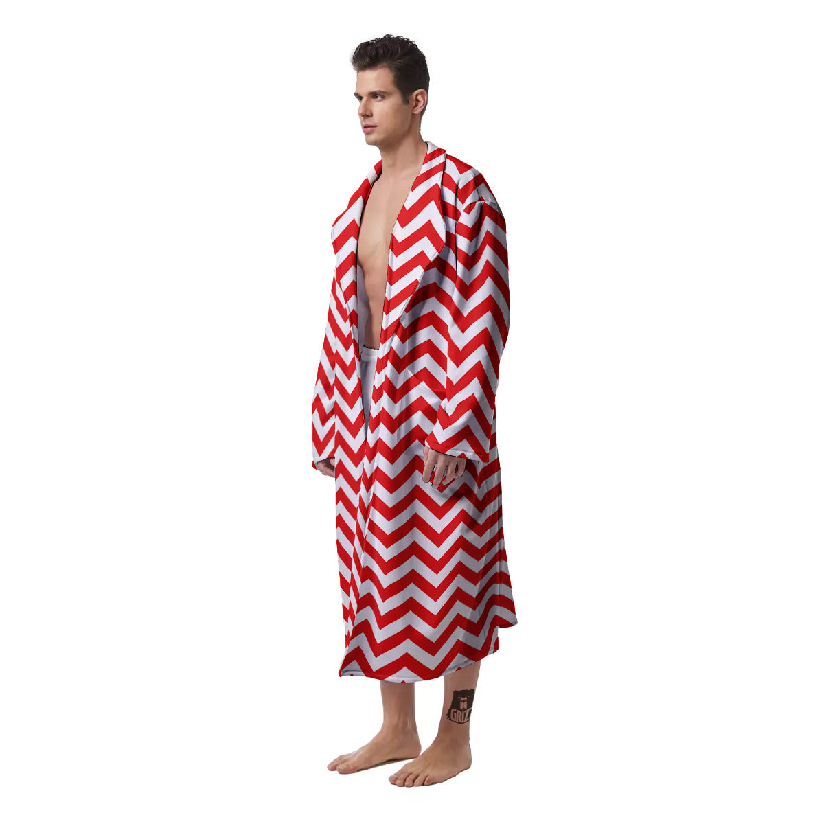 Red Zigzag Print Pattern Men's Robe-grizzshop
