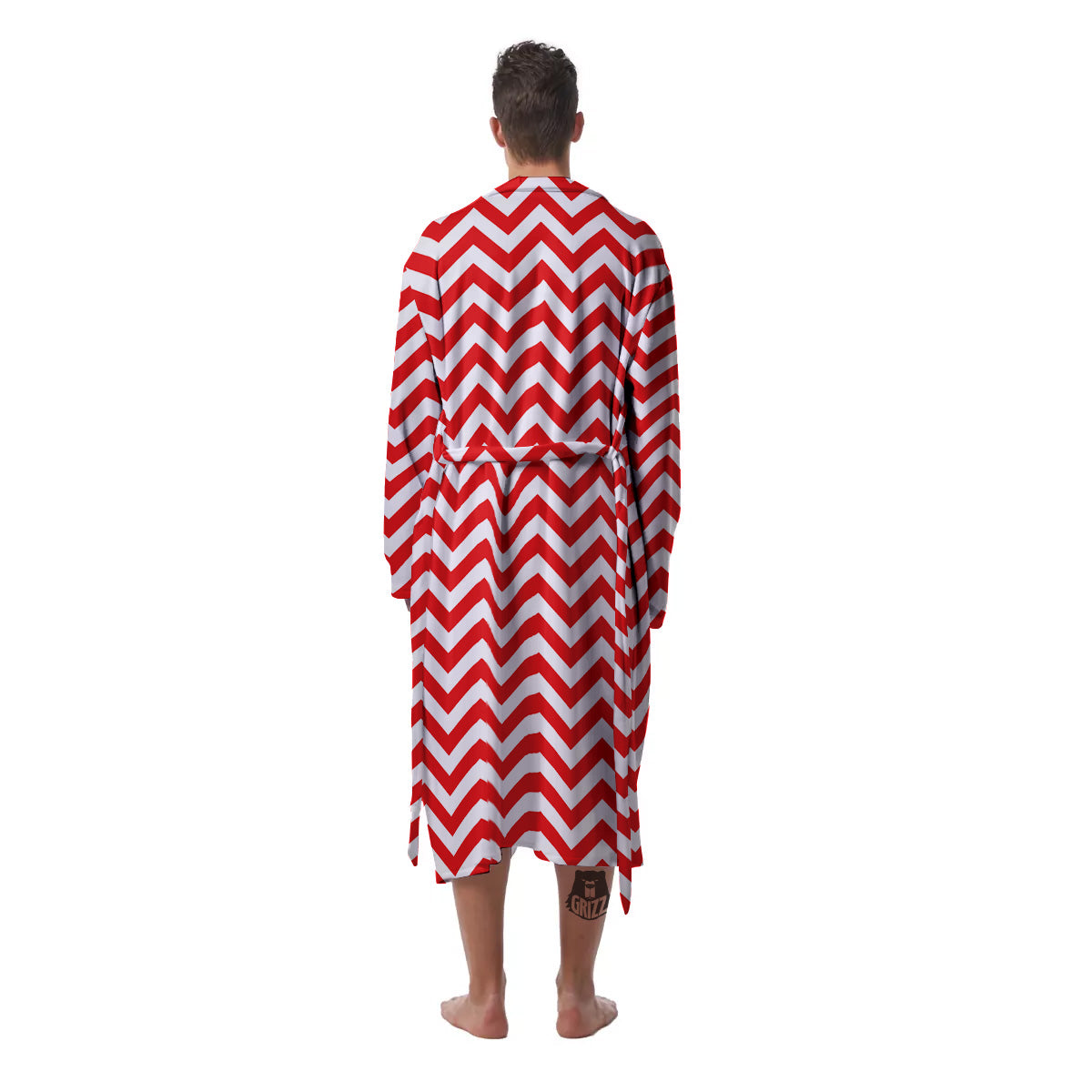 Red Zigzag Print Pattern Men's Robe-grizzshop