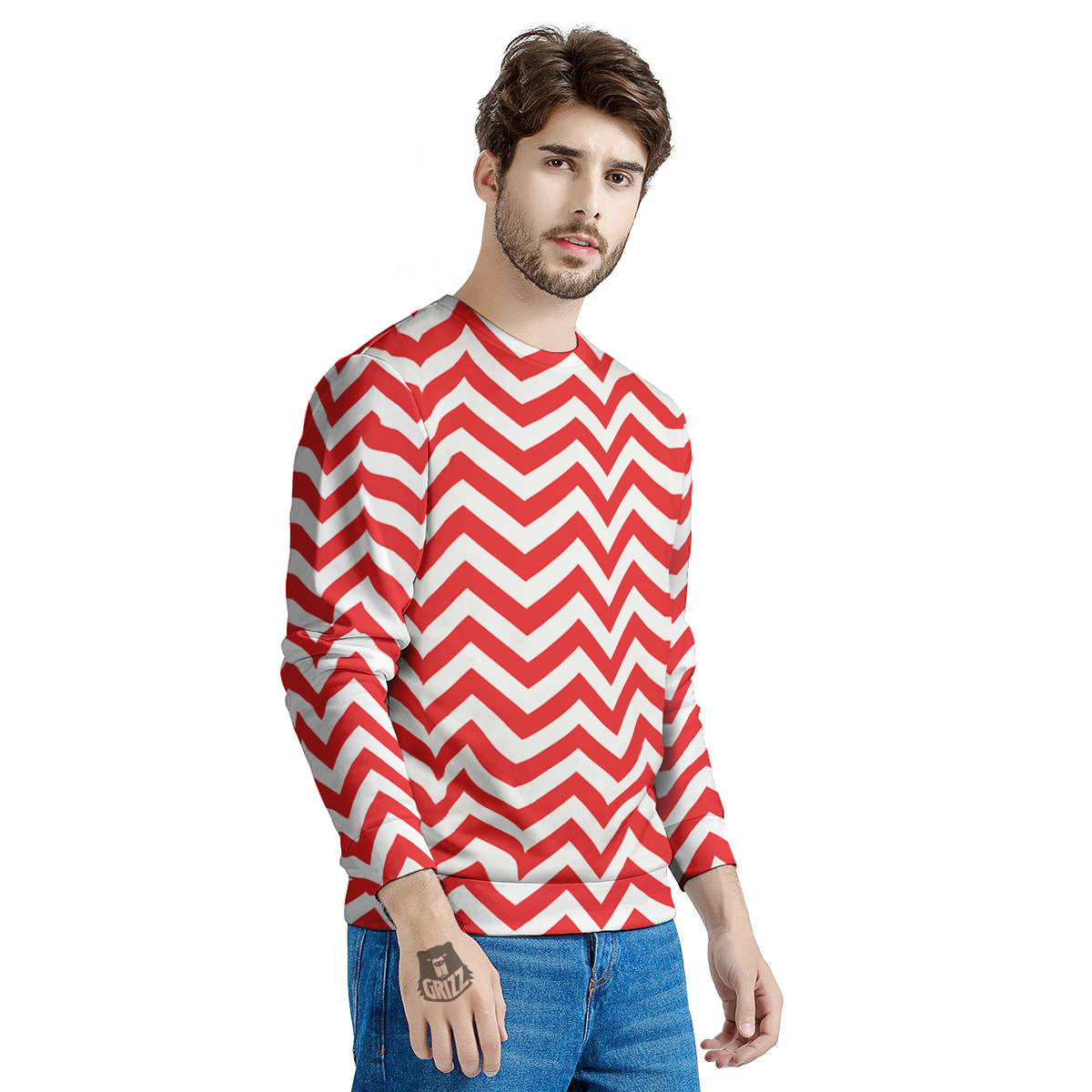 Red Zigzag Print Pattern Men's Sweatshirt-grizzshop