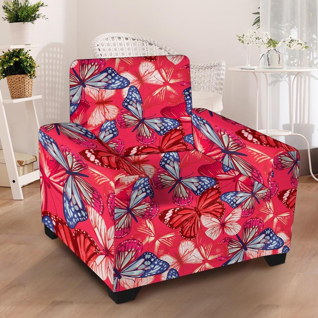 Red and Blue Butterfly Print Armchair Cover-grizzshop