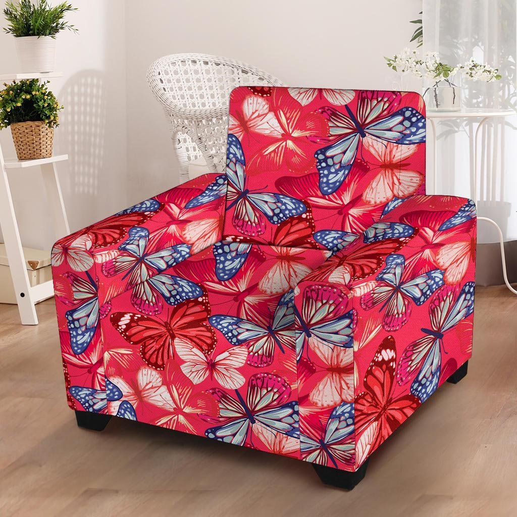 Red and Blue Butterfly Print Armchair Cover-grizzshop