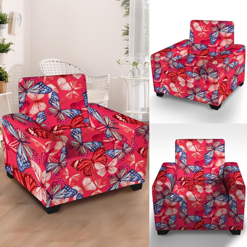 Red and Blue Butterfly Print Armchair Cover-grizzshop