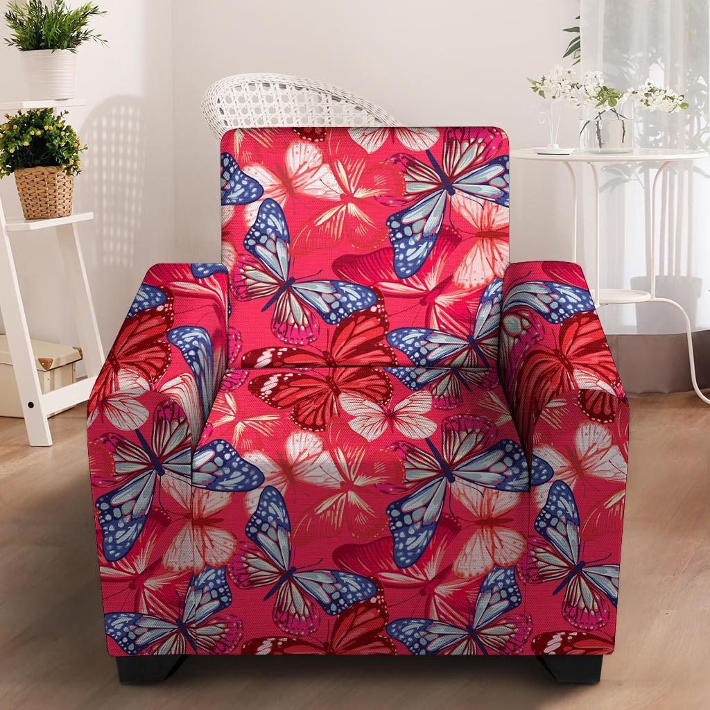 Red and Blue Butterfly Print Armchair Cover-grizzshop