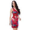 Red and Blue Butterfly Print Bodycon Dress-grizzshop