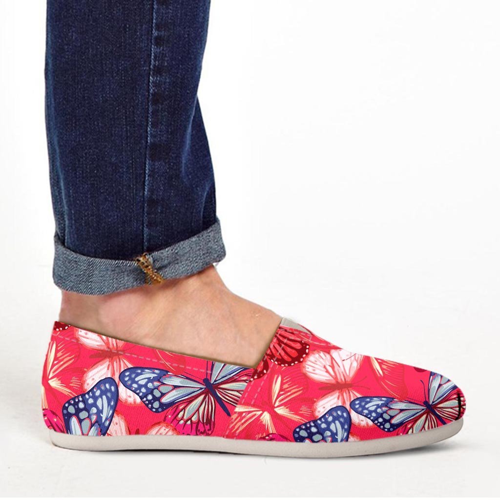 Red and Blue Butterfly Print Canvas Shoes-grizzshop