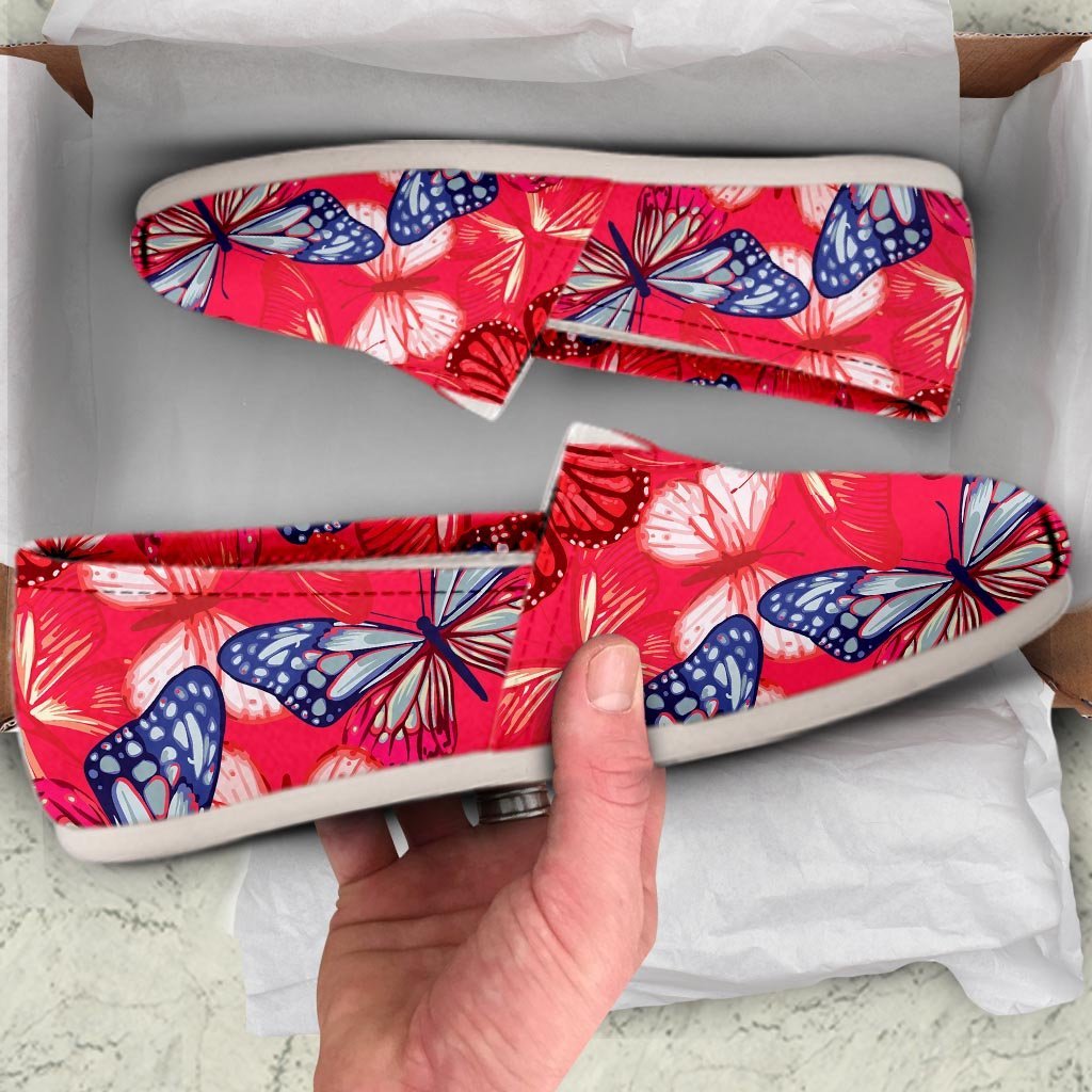 Red and Blue Butterfly Print Canvas Shoes-grizzshop