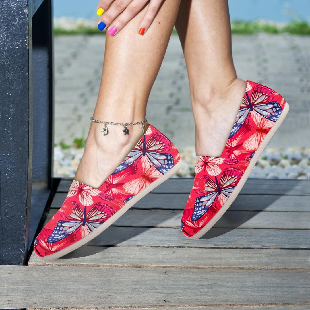 Red and Blue Butterfly Print Canvas Shoes-grizzshop