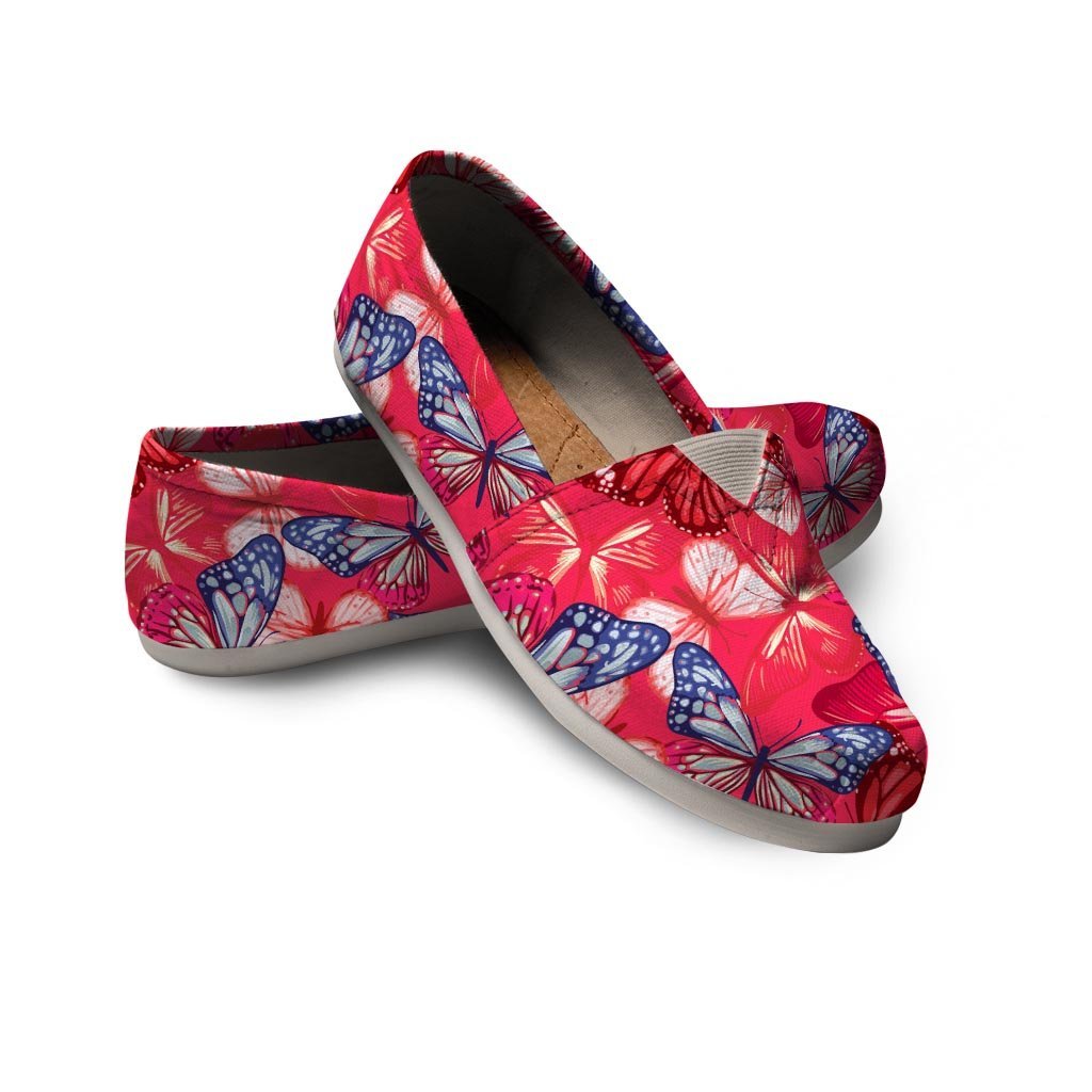 Red and Blue Butterfly Print Canvas Shoes-grizzshop
