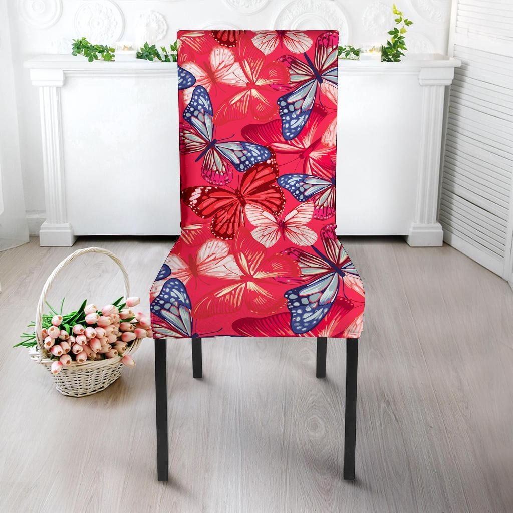 Red and Blue Butterfly Print Chair Cover-grizzshop
