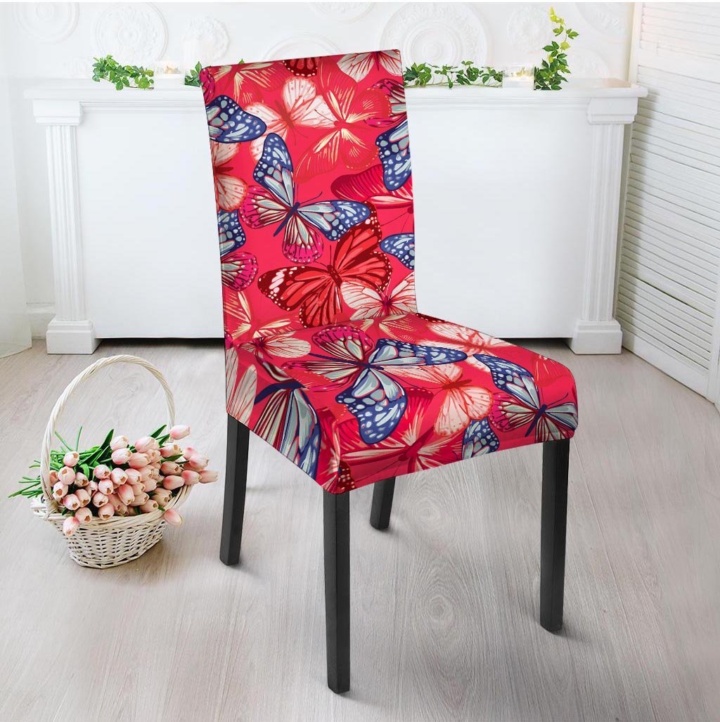 Red and Blue Butterfly Print Chair Cover-grizzshop