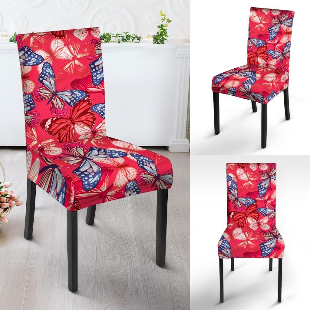 Red and Blue Butterfly Print Chair Cover-grizzshop