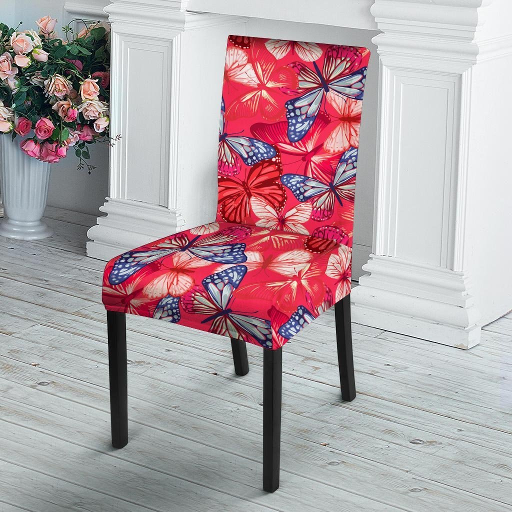Red and Blue Butterfly Print Chair Cover-grizzshop