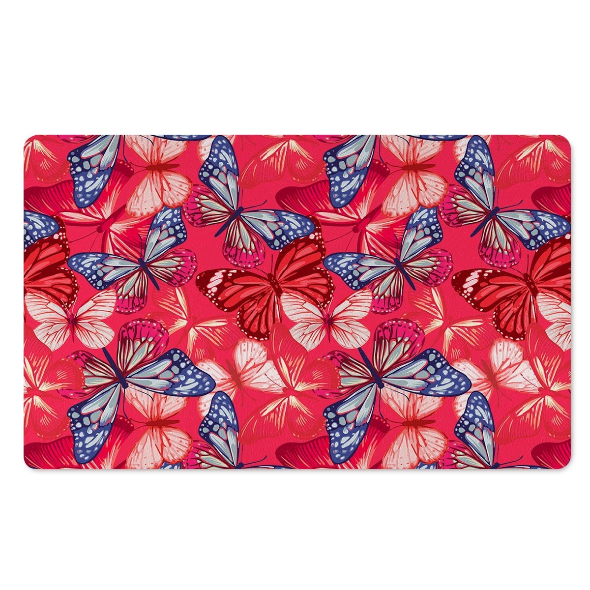 Red and Blue Butterfly Print Door Mat-grizzshop