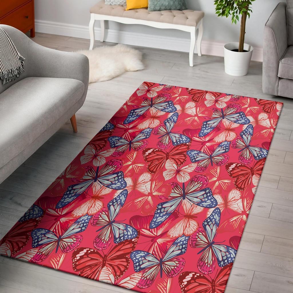 Red and Blue Butterfly Print Floor Mat-grizzshop