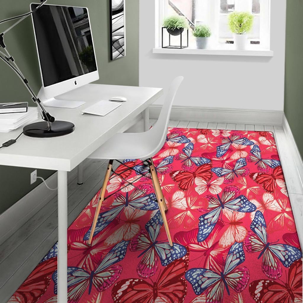 Red and Blue Butterfly Print Floor Mat-grizzshop