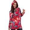 Red and Blue Butterfly Print Hoodie Dress-grizzshop