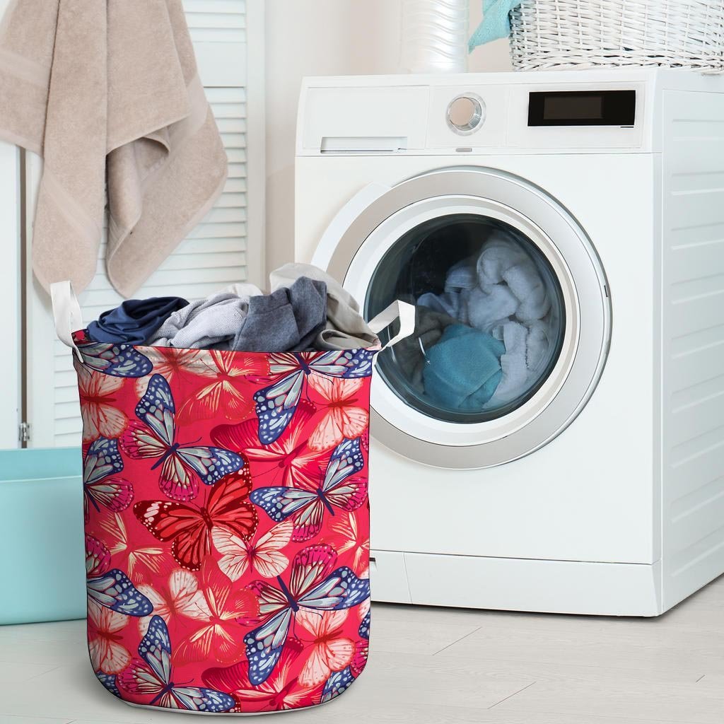 Red and Blue Butterfly Print Laundry Basket-grizzshop