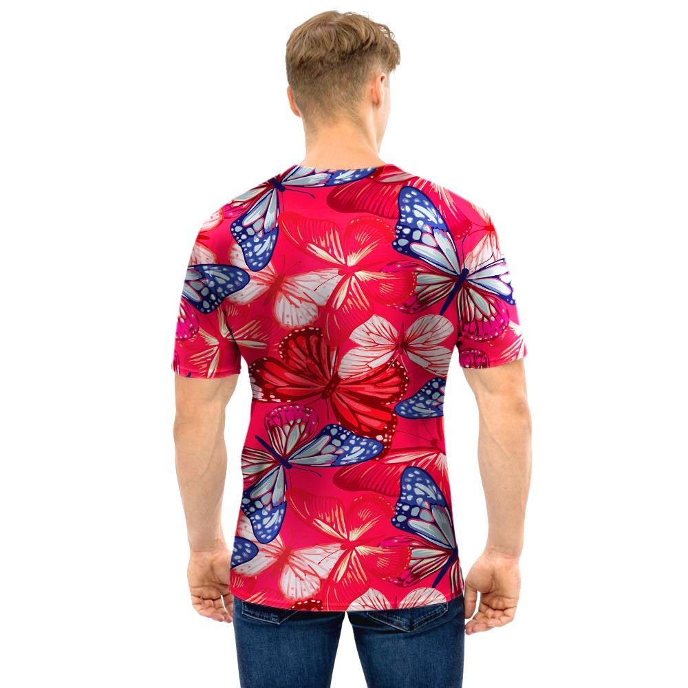 Red and Blue Butterfly Print Men T Shirt-grizzshop