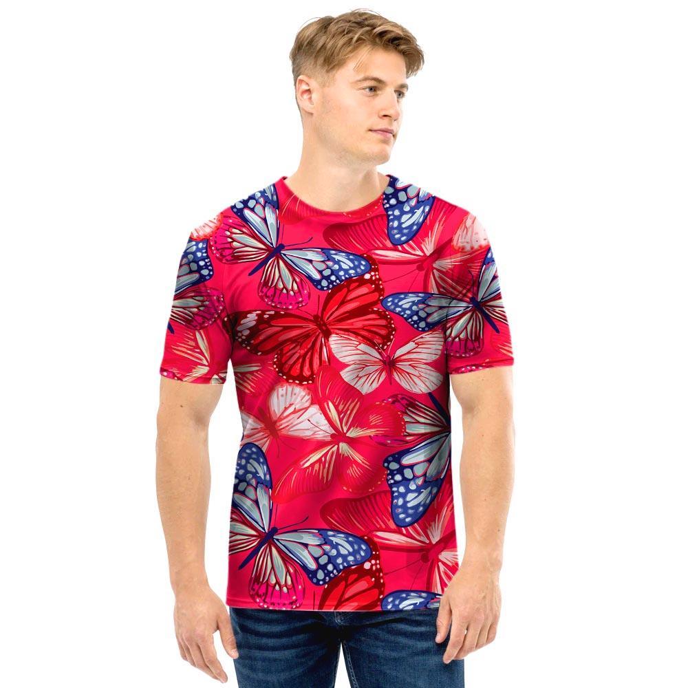 Red and Blue Butterfly Print Men T Shirt-grizzshop