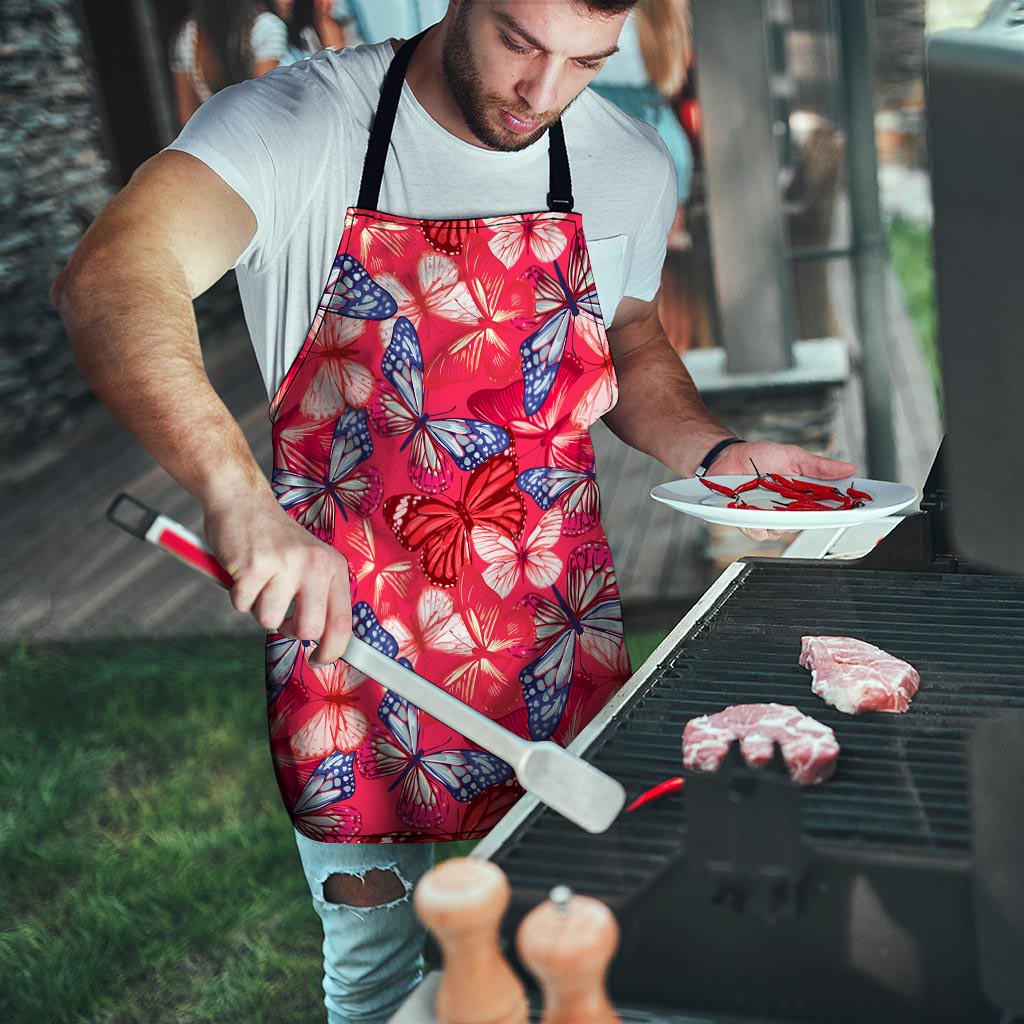 Red and Blue Butterfly Print Men's Apron-grizzshop