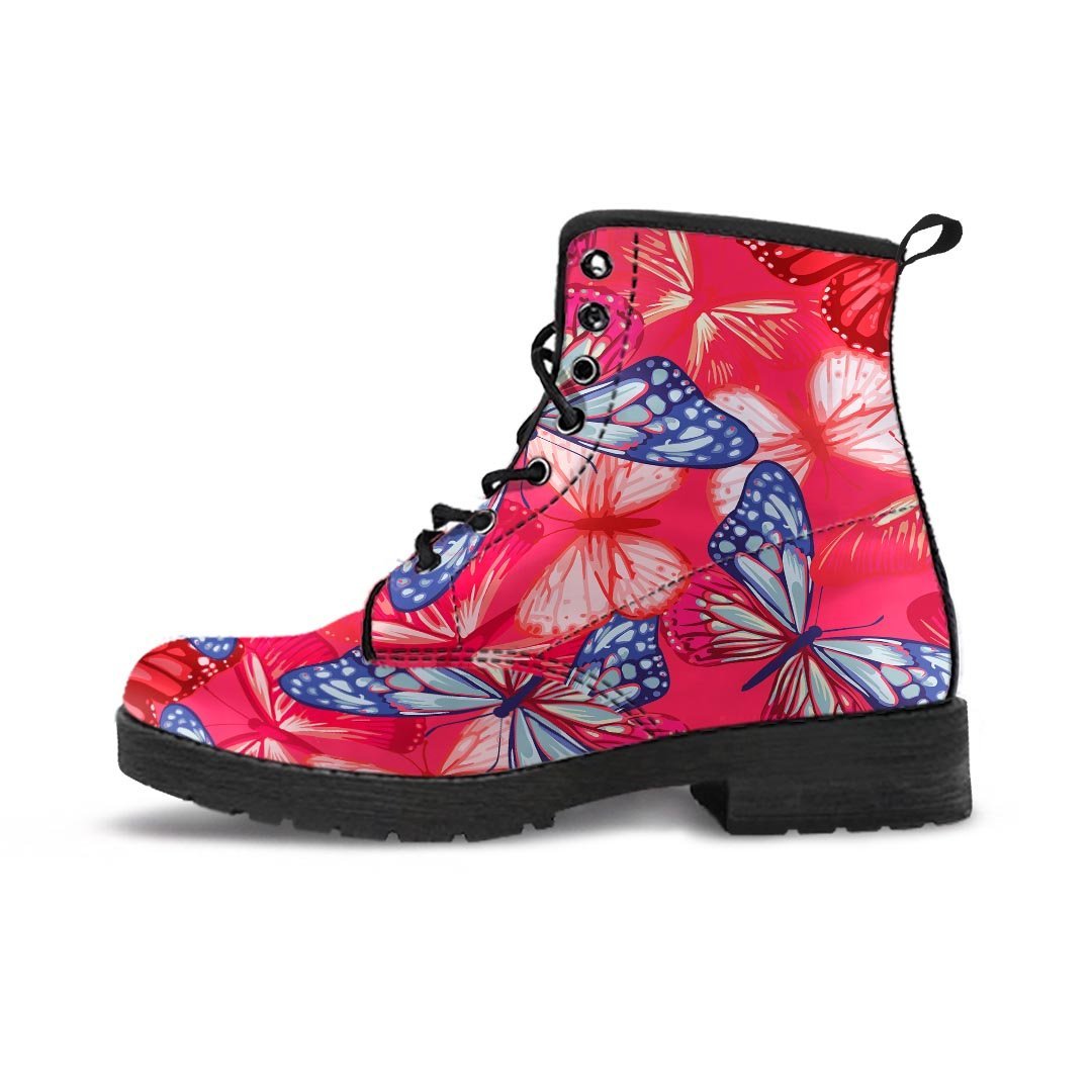 Red and Blue Butterfly Print Men's Boots-grizzshop