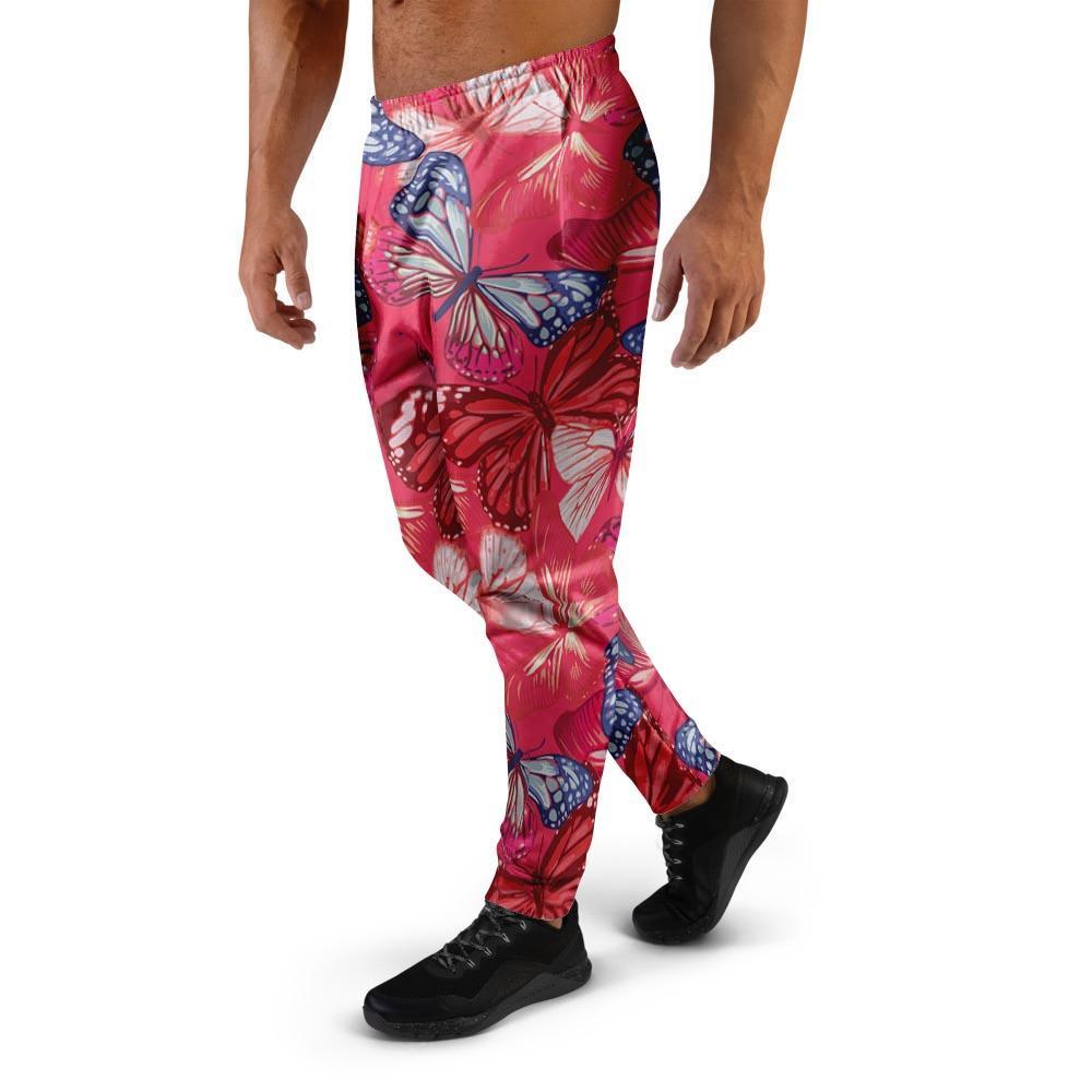 Red and Blue Butterfly Print Men's Joggers-grizzshop