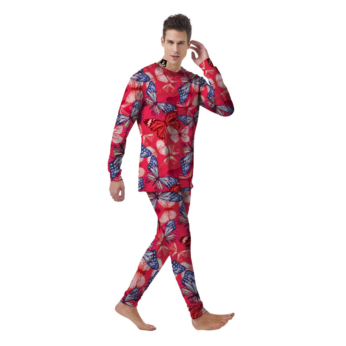 Red and Blue Butterfly Print Men's Pajamas-grizzshop