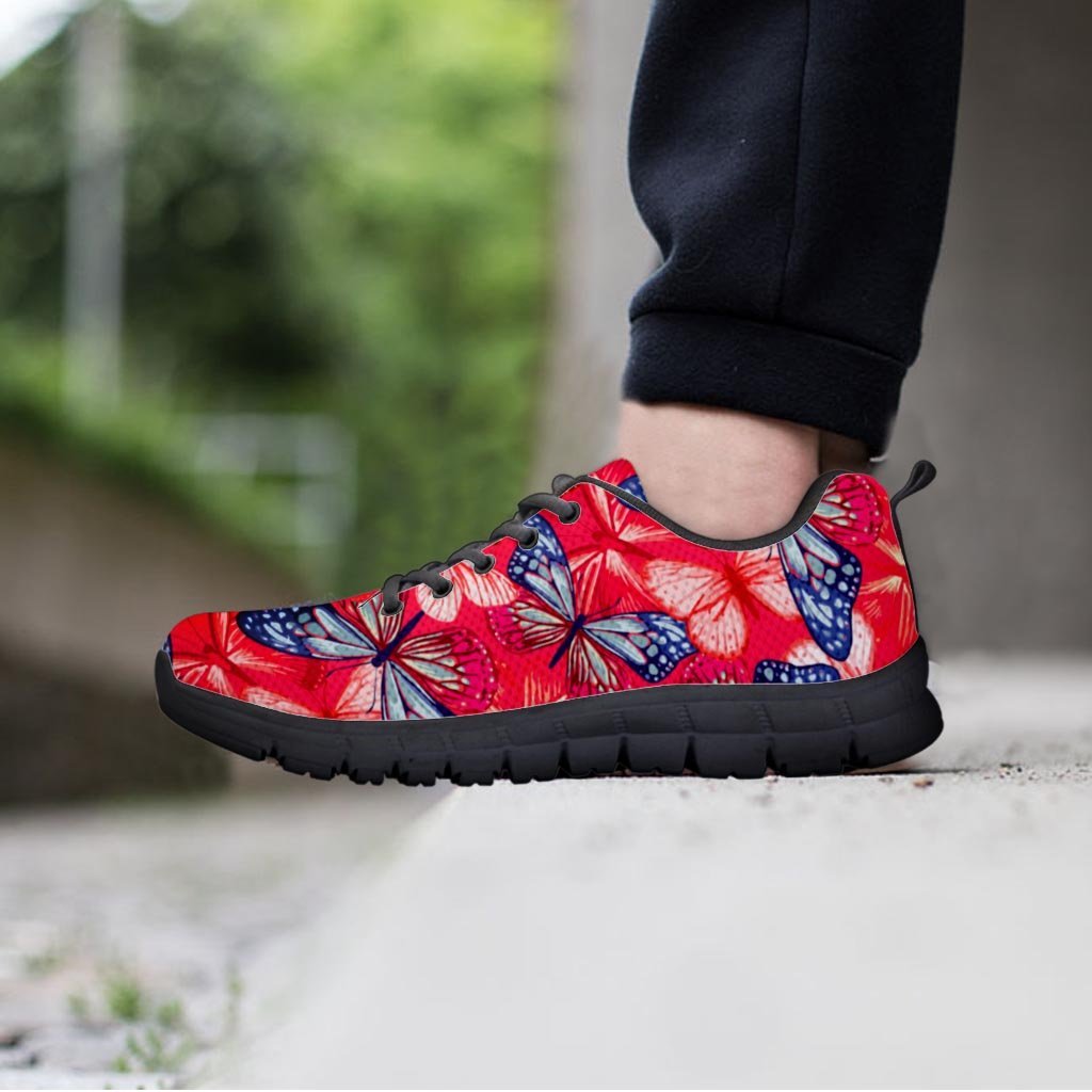 Red and Blue Butterfly Print Men's Sneakers-grizzshop