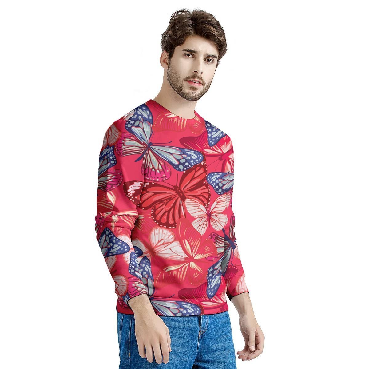 Red and Blue Butterfly Print Men's Sweatshirt-grizzshop