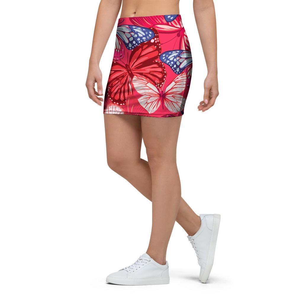Red and Blue Butterfly Print Mini Skirt-grizzshop