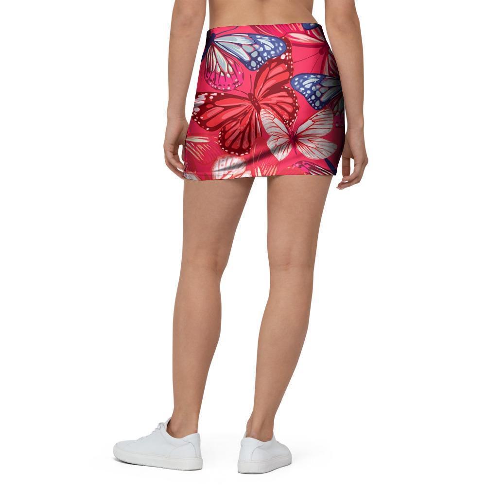 Red and Blue Butterfly Print Mini Skirt-grizzshop