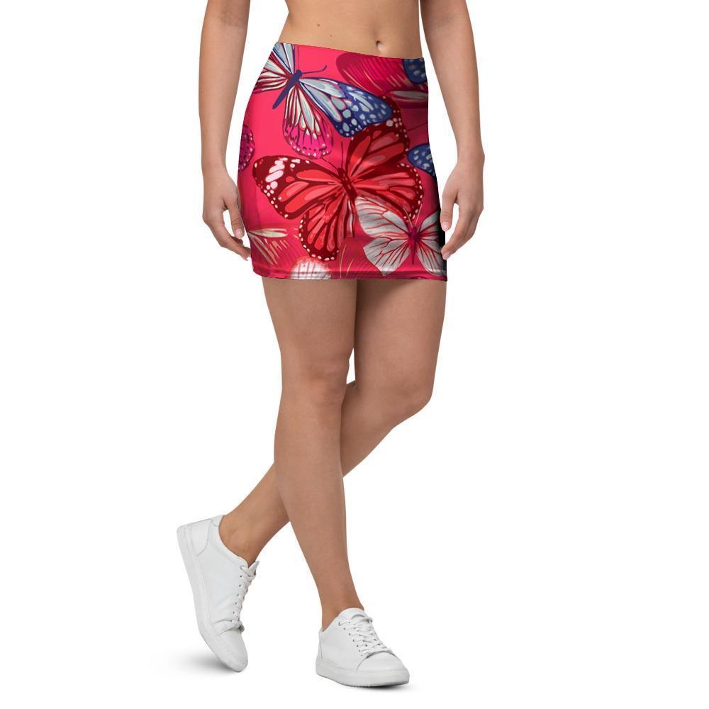 Red and Blue Butterfly Print Mini Skirt-grizzshop