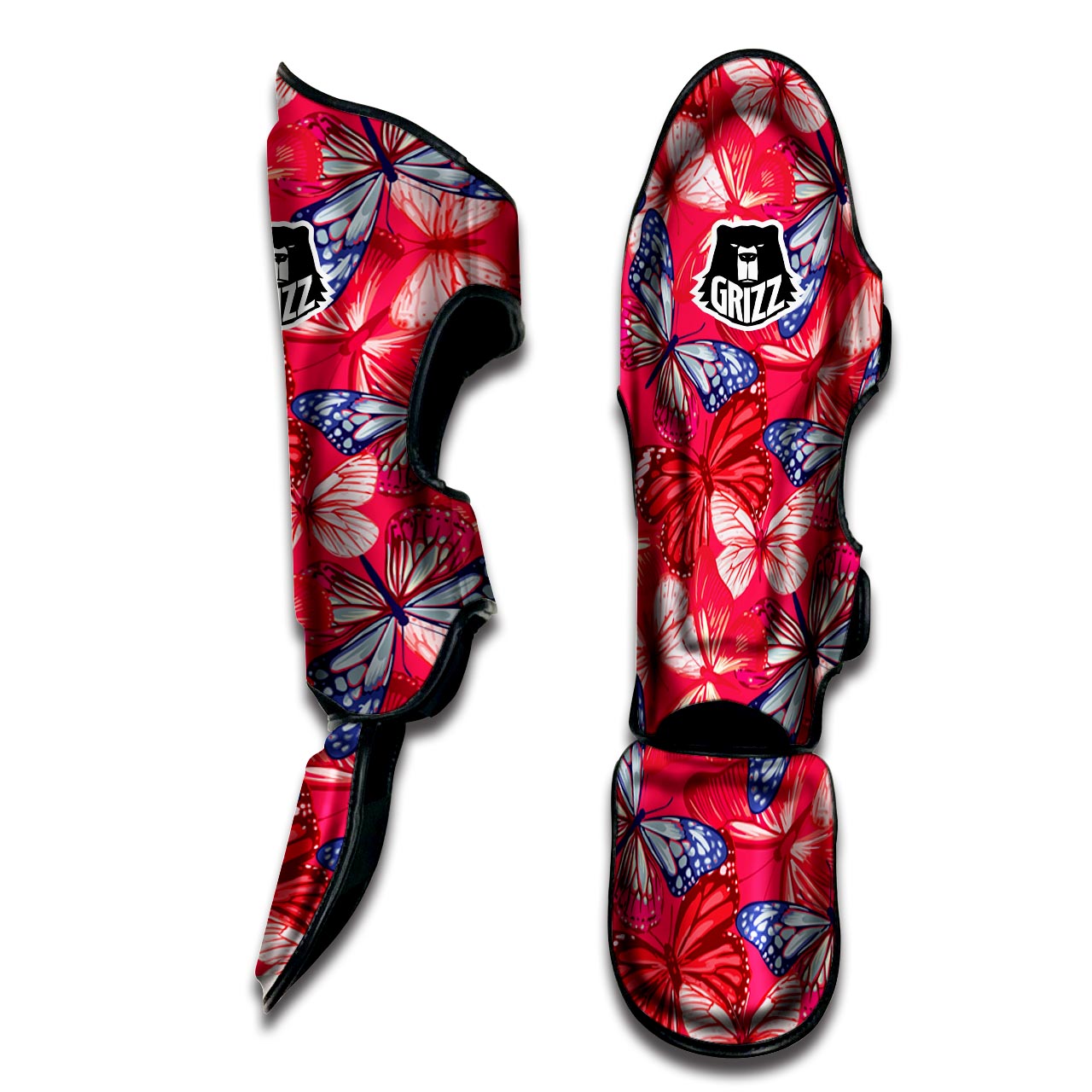 Red and Blue Butterfly Print Muay Thai Shin Guard-grizzshop