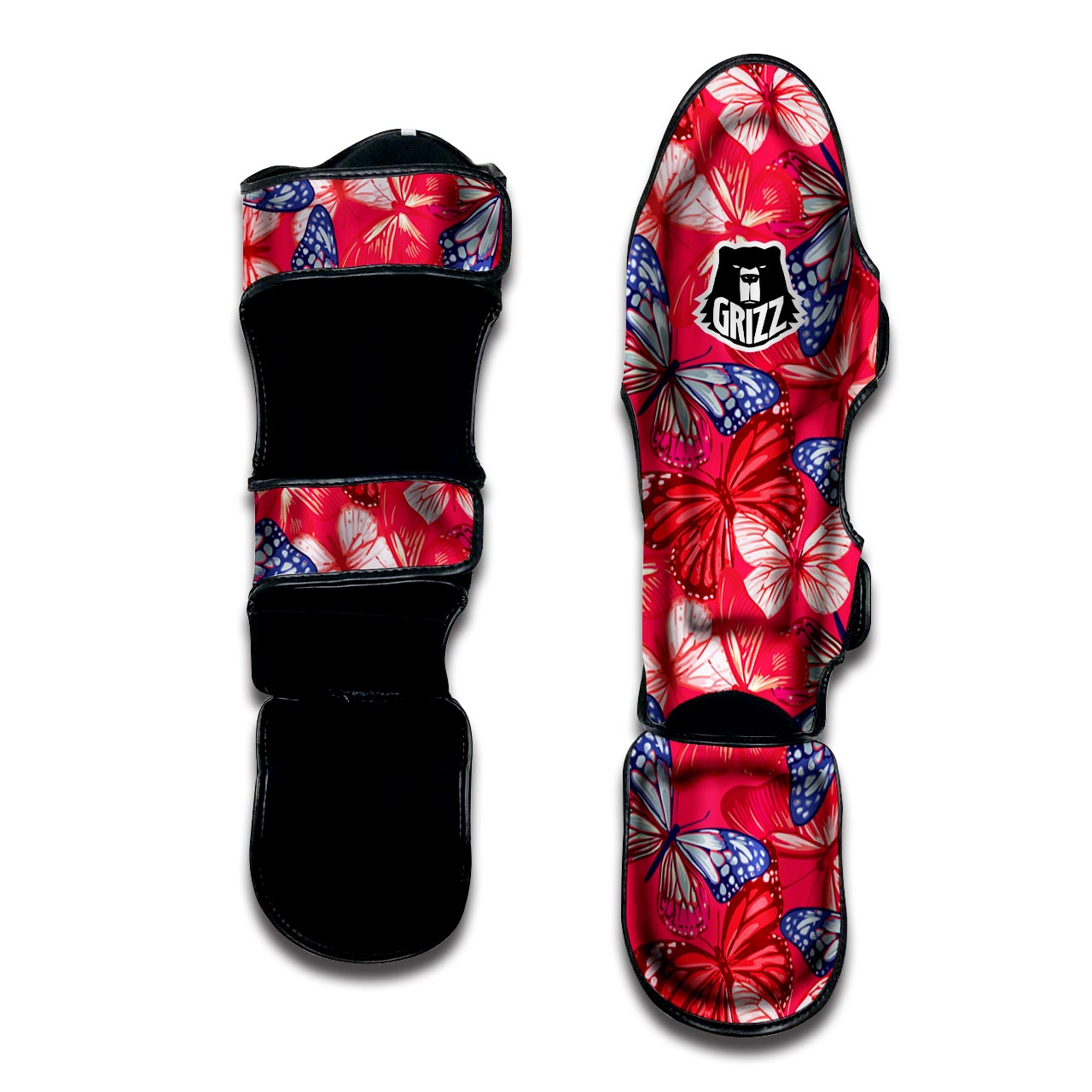 Red and Blue Butterfly Print Muay Thai Shin Guard-grizzshop