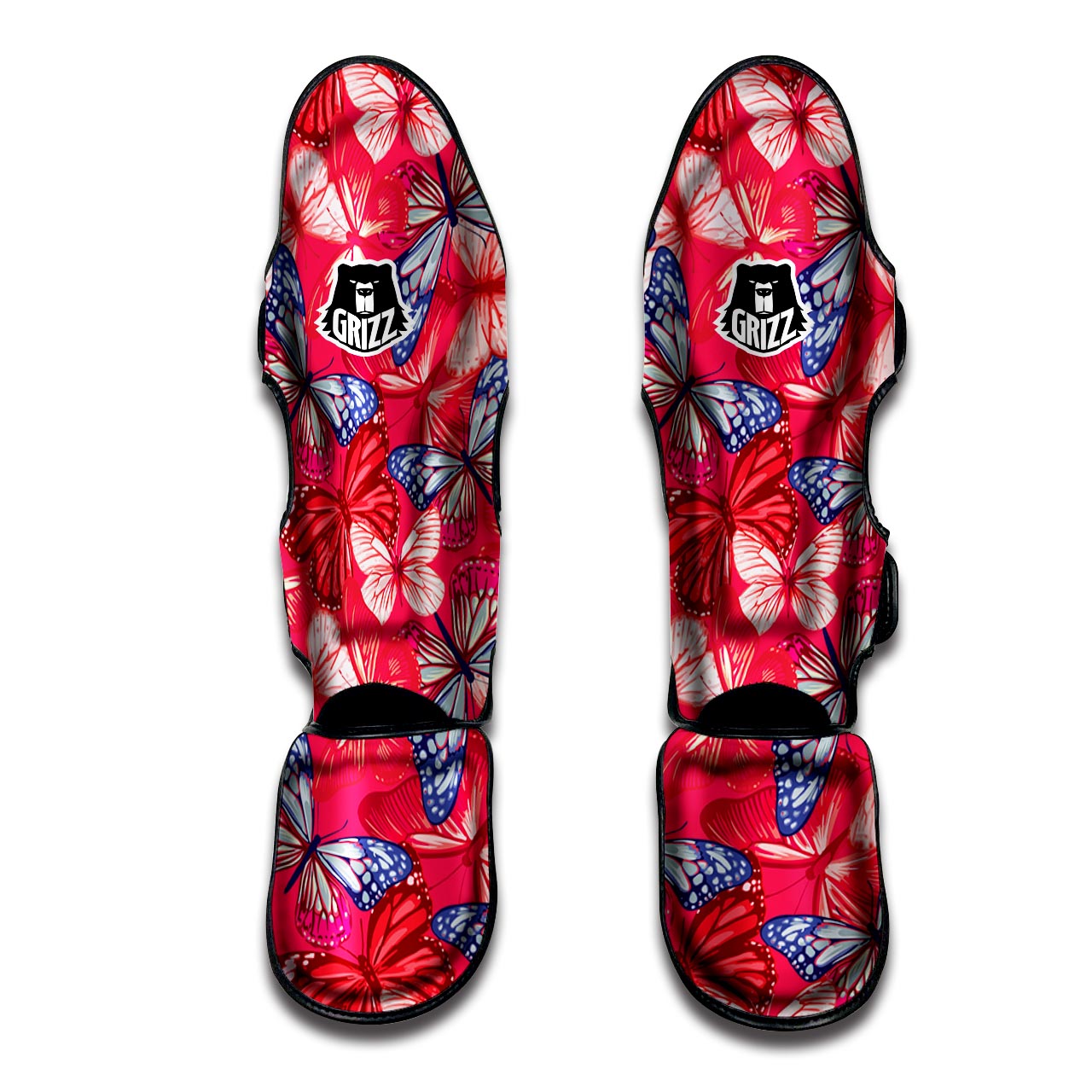 Red and Blue Butterfly Print Muay Thai Shin Guard-grizzshop