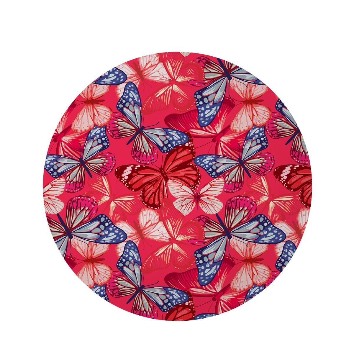 Red and Blue Butterfly Print Round Rug-grizzshop