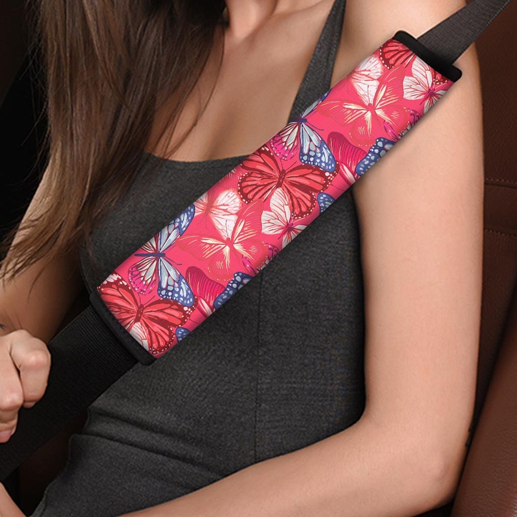 Red and Blue Butterfly Print Seat Belt Cover-grizzshop