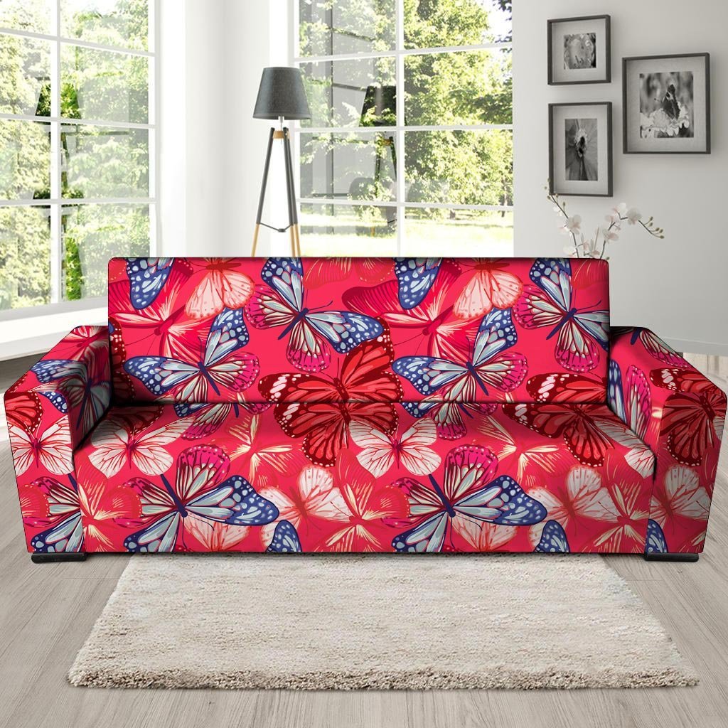 Red and Blue Butterfly Print Sofa Cover-grizzshop