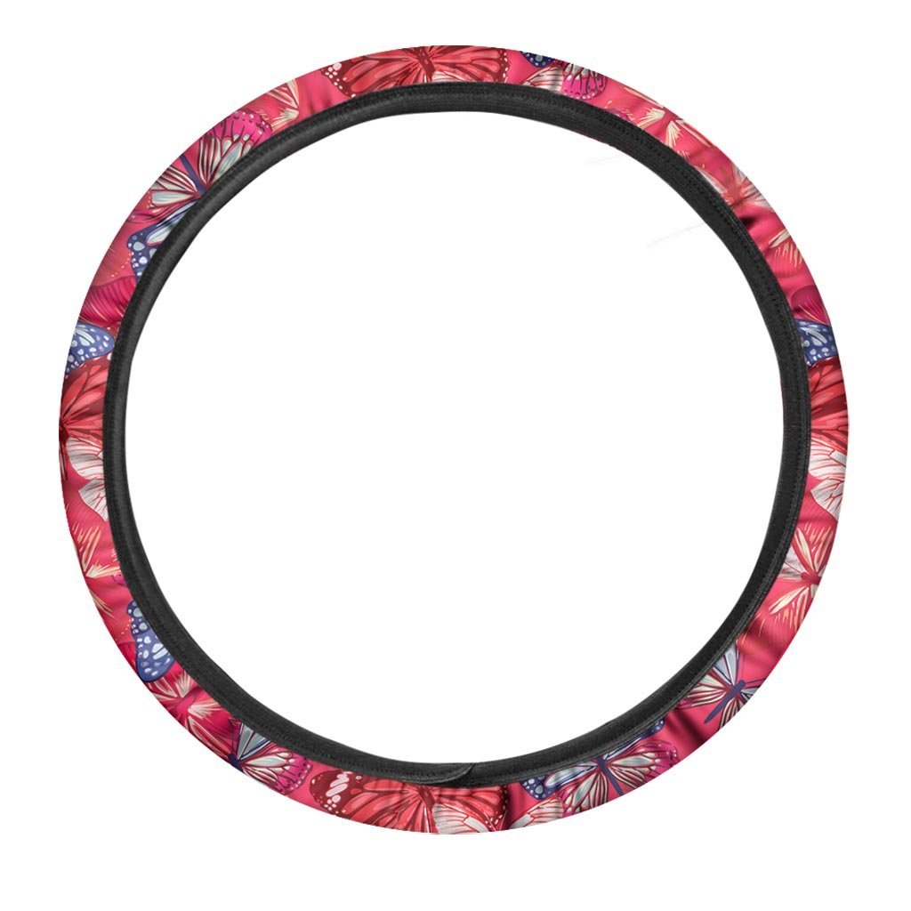 Red and Blue Butterfly Print Steering Wheel Cover-grizzshop