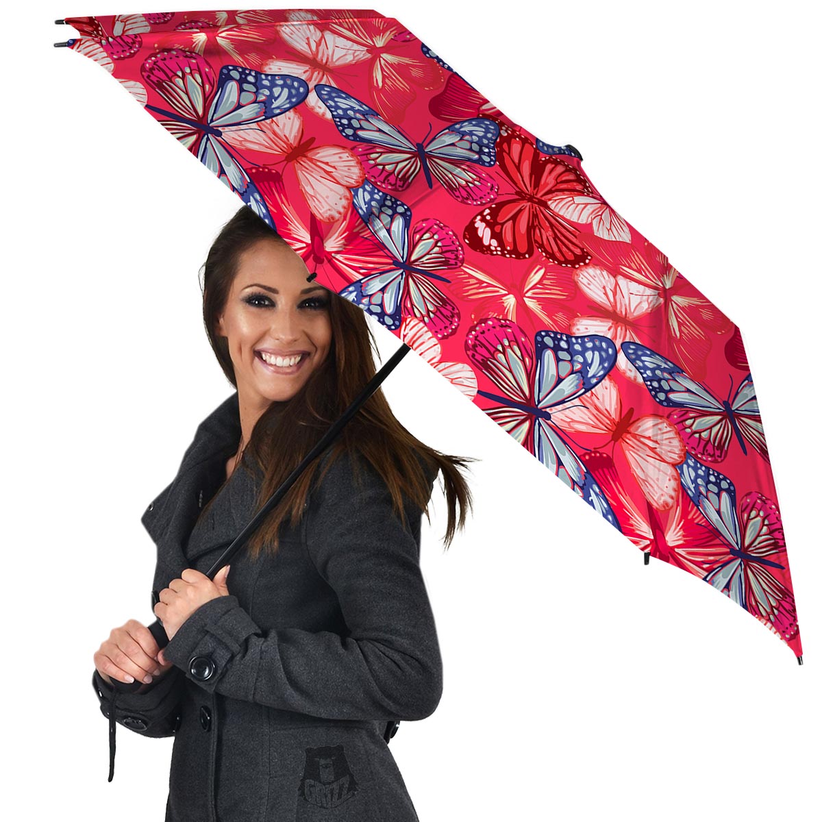 Red and Blue Butterfly Print Umbrella-grizzshop