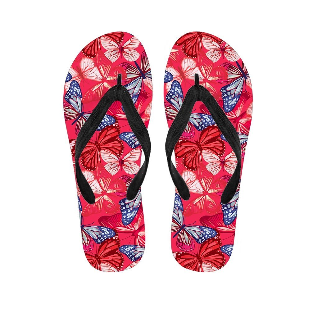 Red and Blue Butterfly Print Women's Flip Flops-grizzshop