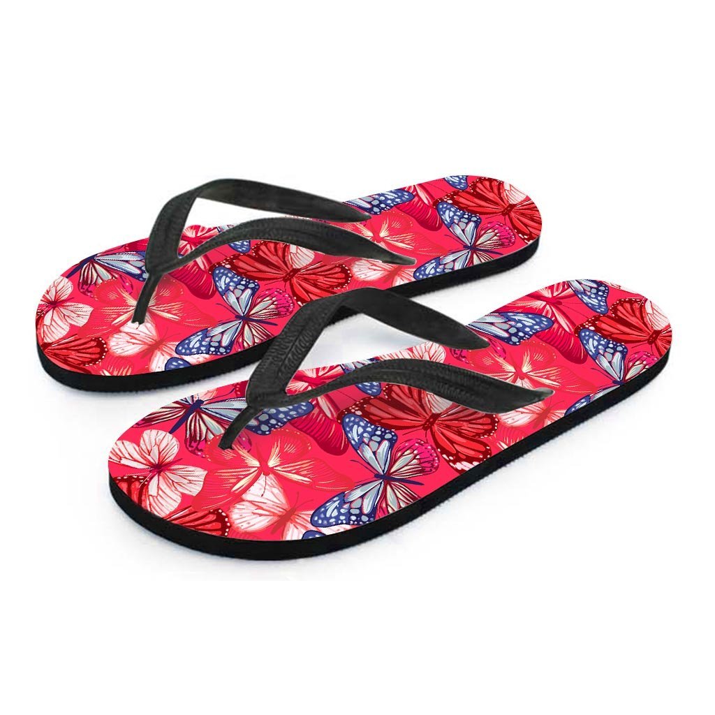 Red and Blue Butterfly Print Women's Flip Flops-grizzshop