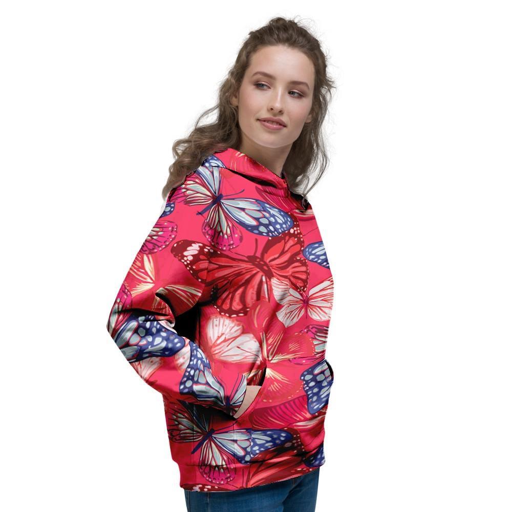 Red and Blue Butterfly Print Women's Hoodie-grizzshop