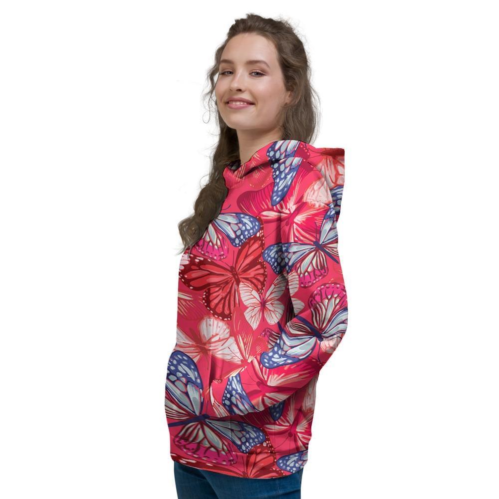 Red and Blue Butterfly Print Women's Hoodie-grizzshop