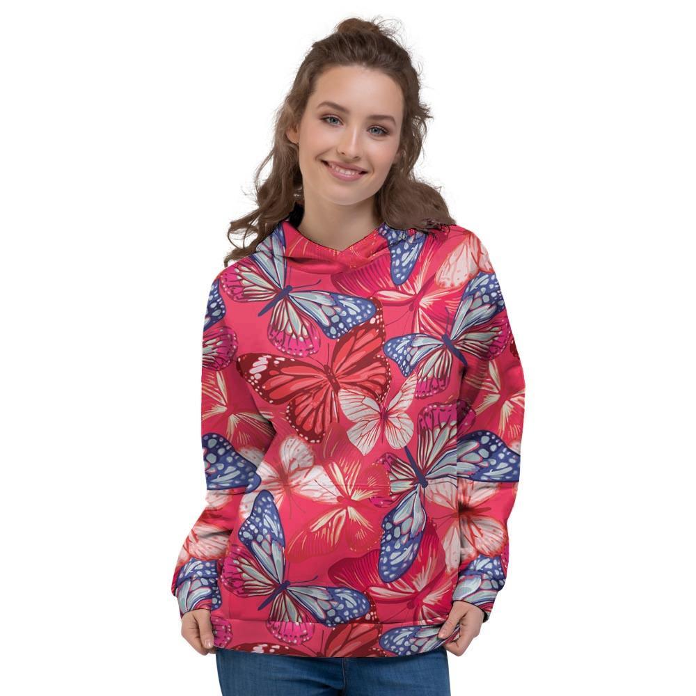 Red and Blue Butterfly Print Women's Hoodie-grizzshop